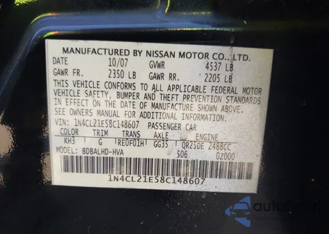 2008 Nissan Altima Hybrid из США, поврежденный, VIN 1N4CL21E58C148607